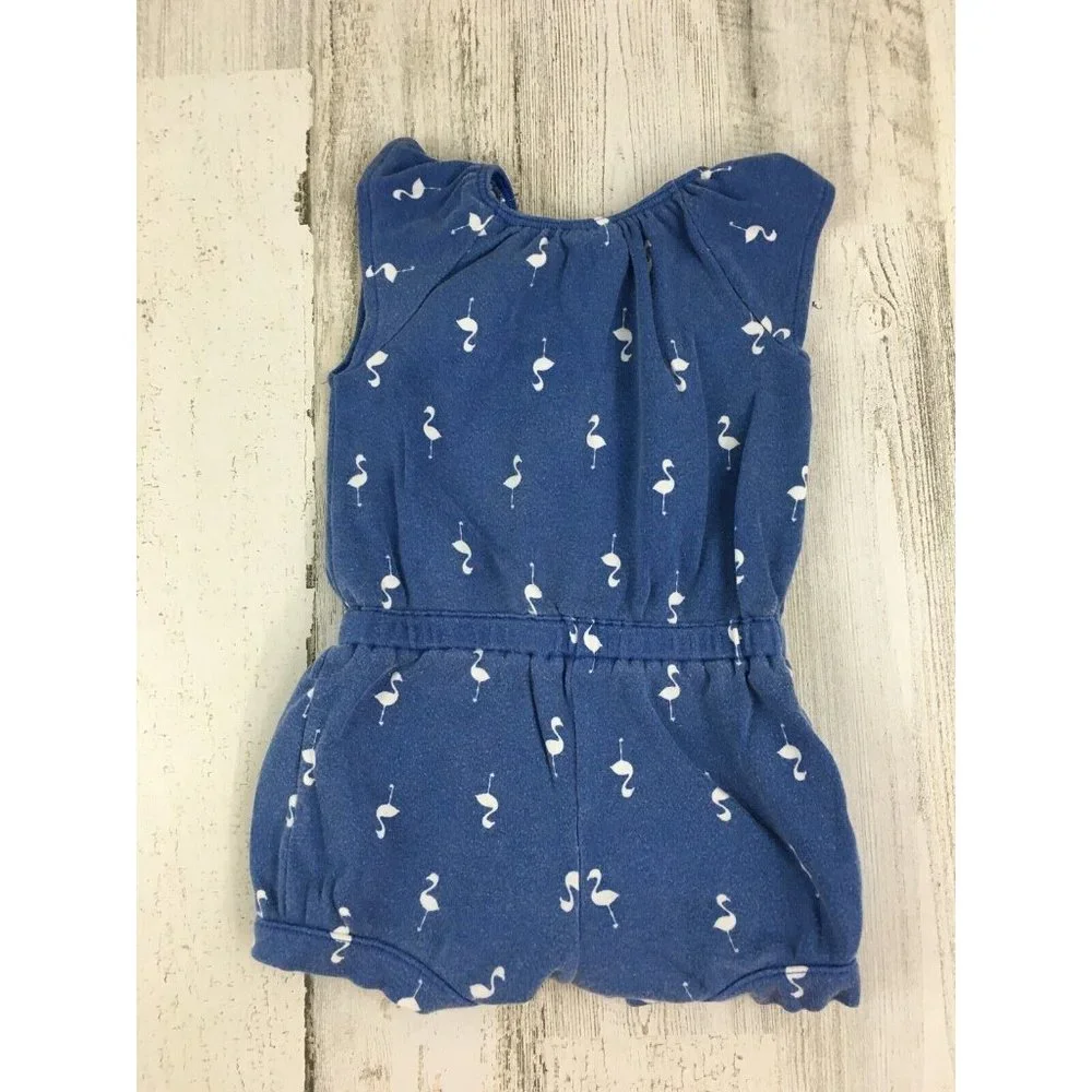 Gymboree Baby Girls 12 to 18 M Blue White Flamingo Romper